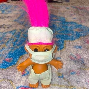 Vintage Doctor Troll Doll {Blue Scrubs Troll with pink Hair} Russ